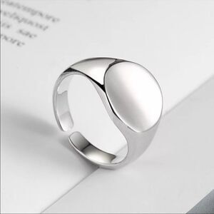 NEW 925 Silver Round Geometric Concave Open Ring Adjustable Ring